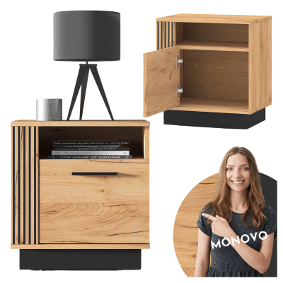 Nowoczesna Szafka Nocna Kastlik do Sypialni Vintage Loft Dąb Craft Złoty Czarny URSO 09