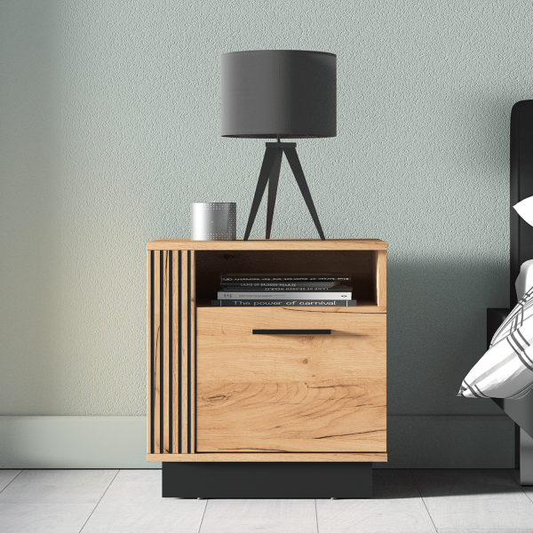 Nowoczesna Szafka Nocna Kastlik do Sypialni Vintage Loft Dąb Craft Złoty Czarny URSO 09