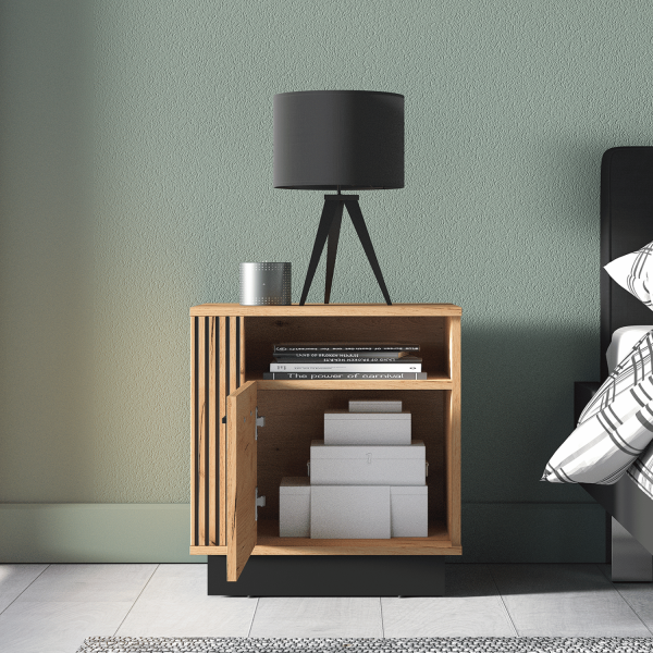 Nowoczesna Szafka Nocna Kastlik do Sypialni Vintage Loft Dąb Craft Złoty Czarny URSO 09