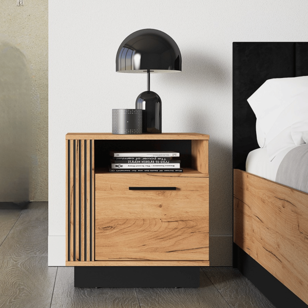 Nowoczesna Szafka Nocna Kastlik do Sypialni Vintage Loft Dąb Craft Złoty Czarny URSO 09