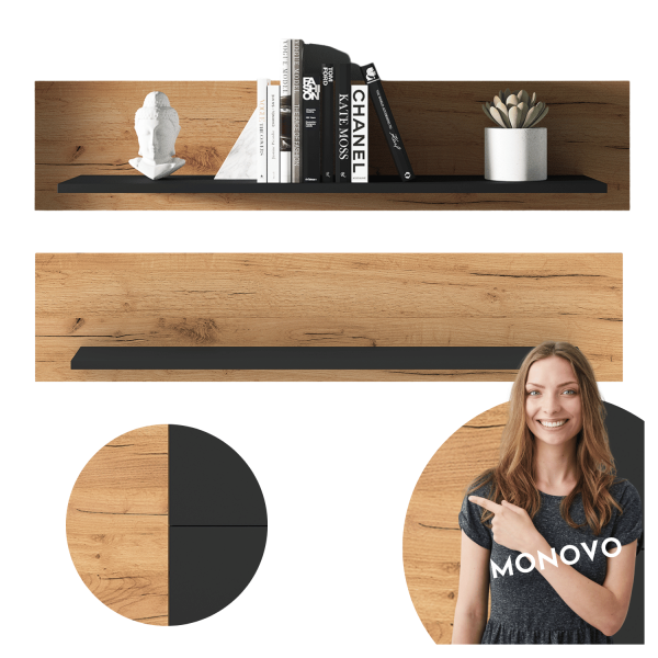 Nowoczesna Półka Wisząca do Salonu Sypialni Vintage Loft Dąb Craft Złoty Czarny URSO 12