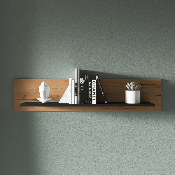 Nowoczesna Półka Wisząca do Salonu Sypialni Vintage Loft Dąb Craft Złoty Czarny URSO 12