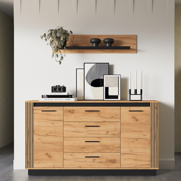 Nowoczesna Półka Wisząca do Salonu Sypialni Vintage Loft Dąb Craft Złoty Czarny URSO 12