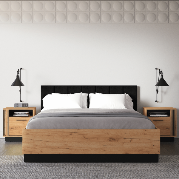 Nowoczesne Łóżko z Pojemnikiem 160x200 do Sypialni Vintage Loft Dąb Craft Złoty Czarny URSO 1401