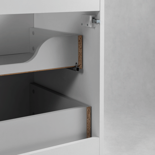 Biała Nowoczesna Szafka Łazienkowa pod Umywalkę do Łazienki 100 cm z Blatem i Regałami Gładka Elegancka MODERN