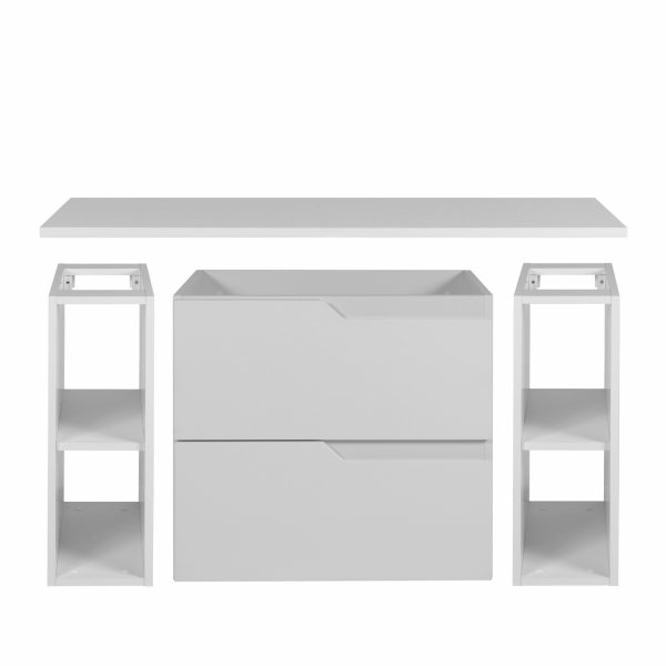 Biała Nowoczesna Szafka Łazienkowa pod Umywalkę do Łazienki 100 cm z Blatem i Regałami Gładka Elegancka MODERN