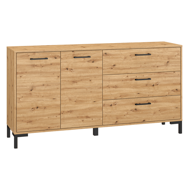 Rustykalna Duża Komoda do Salonu Sypialni Loft Vintage Dąb Artisan Czarne Nogi NEVIO 13