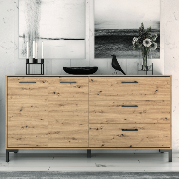 Rustykalna Duża Komoda do Salonu Sypialni Loft Vintage Dąb Artisan Czarne Nogi NEVIO 13
