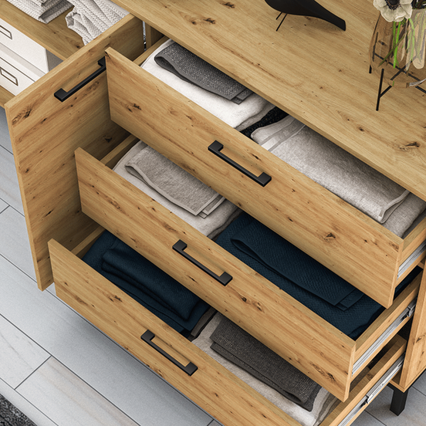 Rustykalna Duża Komoda do Salonu Sypialni Loft Vintage Dąb Artisan Czarne Nogi NEVIO 13