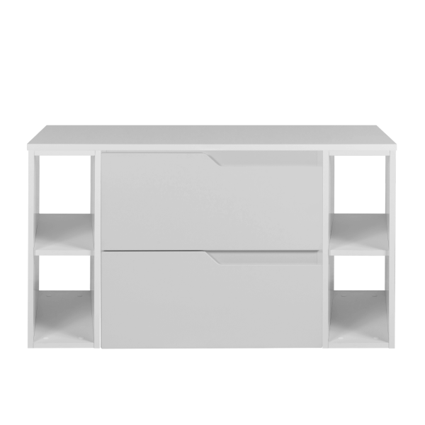 Biała Nowoczesna Szafka Łazienkowa pod Umywalkę do Łazienki 100 cm z Blatem i Regałami Gładka Elegancka MODERN