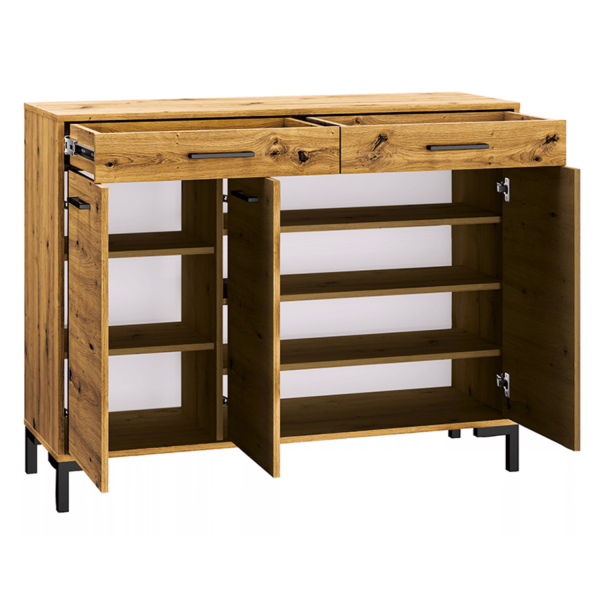 Rustykalna Duża Komoda do Salonu Przedpokoju Loft Vintage Dąb Artisan Czarne Nogi NEVIO 14