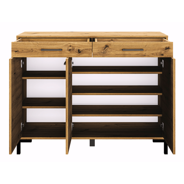 Rustykalna Duża Komoda do Salonu Przedpokoju Loft Vintage Dąb Artisan Czarne Nogi NEVIO 14