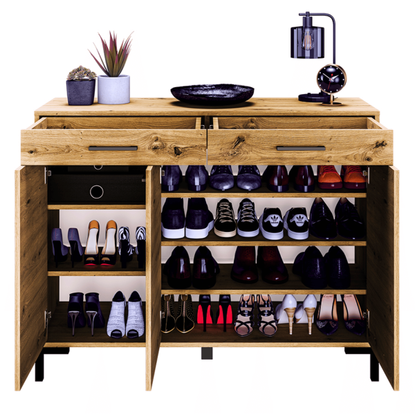 Rustykalna Duża Komoda do Salonu Przedpokoju Loft Vintage Dąb Artisan Czarne Nogi NEVIO 14