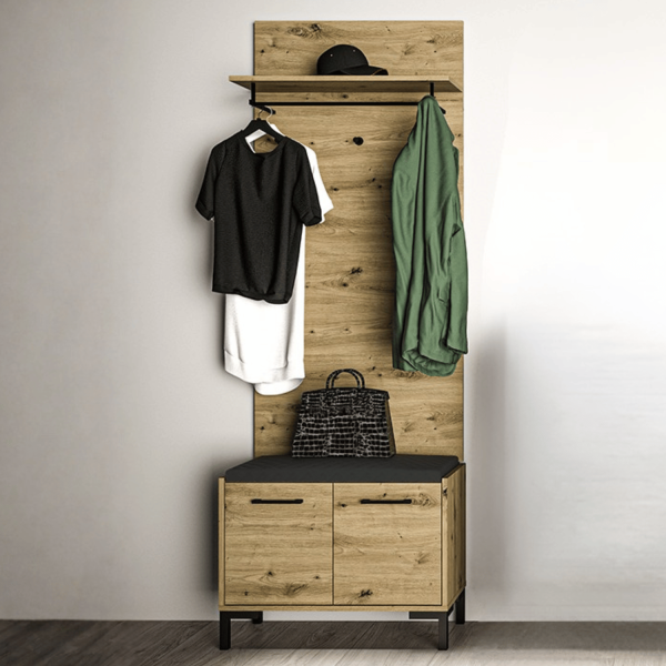 Rustykalna Wieszak z Półką do Przedpokoju Loft Vintage Dąb Artisan NEVIO 15
