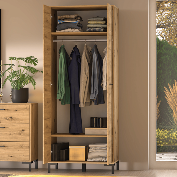 Rustykalna Szafa Dwudrzwiowa do Salonu Sypialni Loft Vintage Dąb Artisan Czarne Nogi NEVIO 17