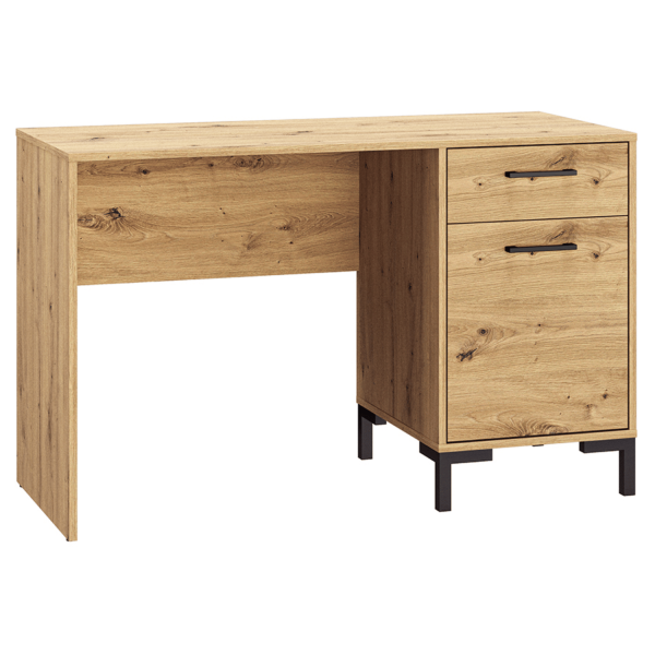 Rustykalne Biurko do Komputera Pokoju Młodzieżowego Gabinetu Loft Vintage Dąb Artisan Czarne Nogi NEVIO 23