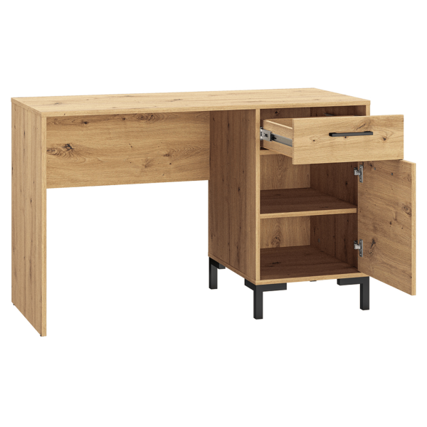 Rustykalne Biurko do Komputera Pokoju Młodzieżowego Gabinetu Loft Vintage Dąb Artisan Czarne Nogi NEVIO 23