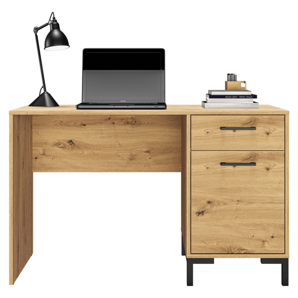 Rustykalne Biurko do Komputera Pokoju Młodzieżowego Gabinetu Loft Vintage Dąb Artisan Czarne Nogi NEVIO 23