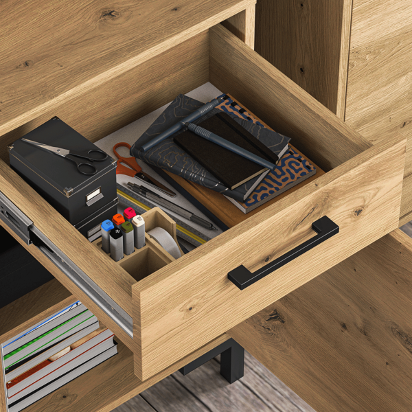 Rustykalne Biurko do Komputera Pokoju Młodzieżowego Gabinetu Loft Vintage Dąb Artisan Czarne Nogi NEVIO 23