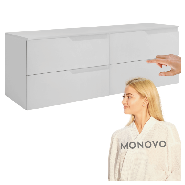 Biała Matowa Szafka Wisząca do Łazienki 160 cm Zestaw Pod Umywalkę Nowoczesny z Blatem MODERN