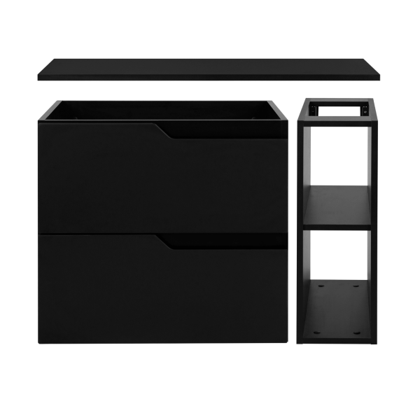 Czarna Nowoczesna Szafka do Łazienki pod Umywalkę Łazienkowa 80 cm Wisząca Elegancka z Blatem i Regałem MODERN