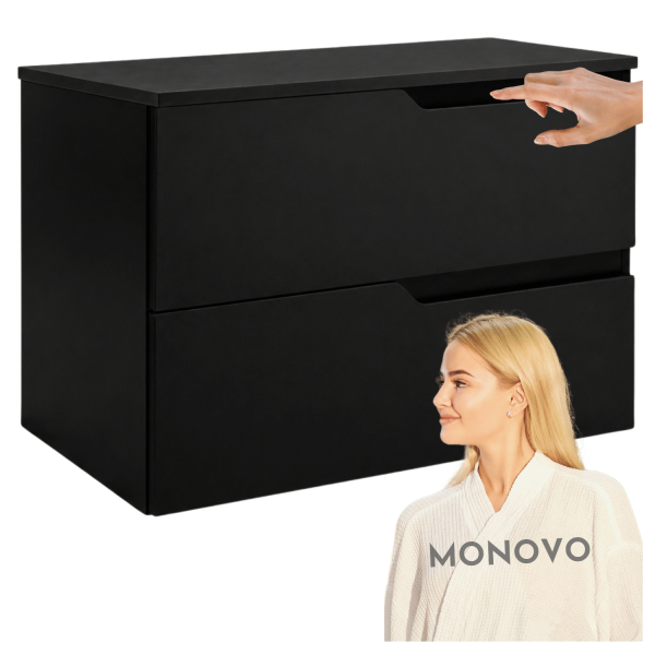 Szafka Wisząca Łazienkowa 80 cm Pod Umywalkę Czarna z Blatem Matowa Elegancka MODERN