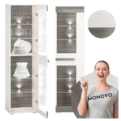 Nowoczesna Witryna do Salonu Jadalni Skandynawski Sosna Śnieżna Biały New Grey Szary BLANCO 0201