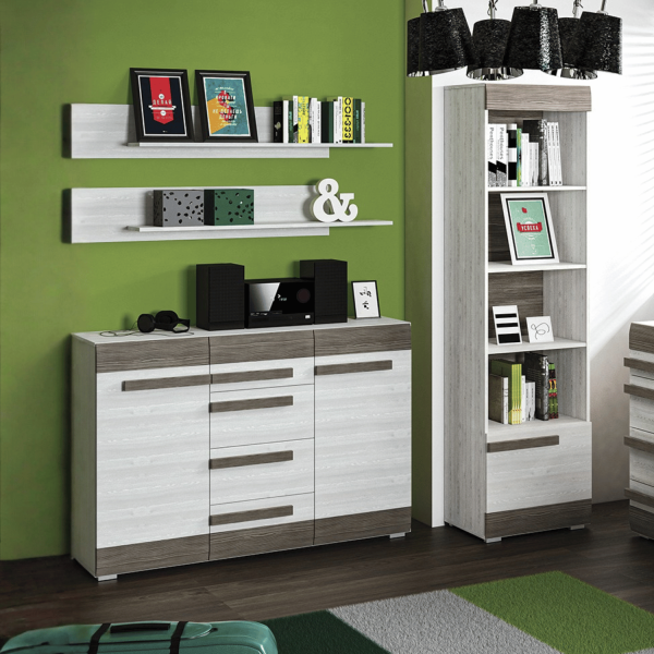 Nowoczesna Komoda do Salonu Sypialni Skandynawski Sosna Śnieżna Biały New Grey Szary BLANCO 0701