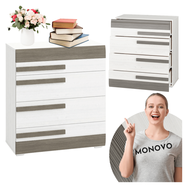 Nowoczesna Mała Komoda do Salonu Przedpokoju Skandynawski Sosna Śnieżna Biały New Grey Szary BLANCO 08