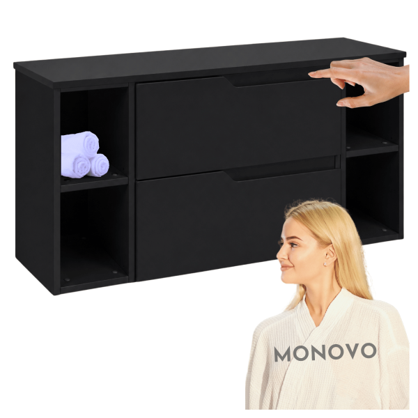 Czarna Szafka Pod Umywalkę Wisząca Łazienkowa 120 cm z Blatem i Regałami Matowa Elegancka MODERN
