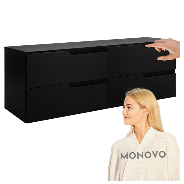 Szafka Do Łazienki Pod Umywalkę Zestaw Wiszący Łazienkowy 160 cm z Blatem Czarny Matowy Elegancki MODERN
