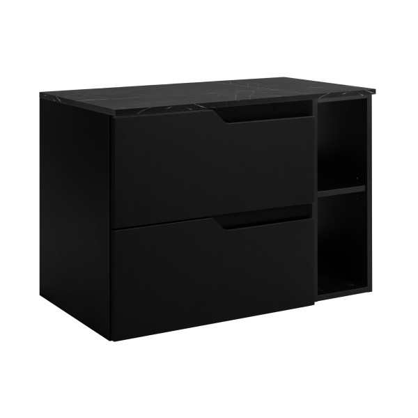 Czarna Nowoczesna Szafka do Łazienki pod Umywalkę Łazienkowa 80 cm Wisząca Elegancka z Blatem i Regałem MODERN