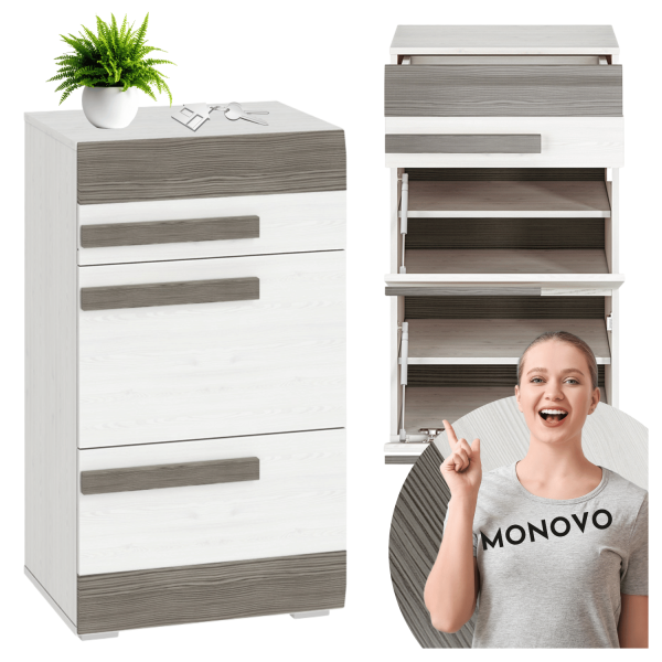 Nowoczesna Szafka na Buty do Przedpokoju Skandynawski Sosna Śnieżna Biały New Grey Szary BLANCO 20N