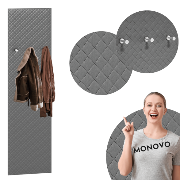 Nowoczesny Wieszak Tapicerowany z Trzema Haczykami do Przedpokoju Skandynawski New Grey Szary BLANCO 25N
