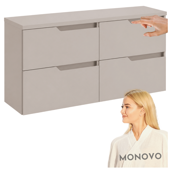 Szafka Wisząca Łazienkowa Nowoczesna Elegancka pod Umywalkę 120 cm z Blatem Beżowa Kaszmirowa MODERN