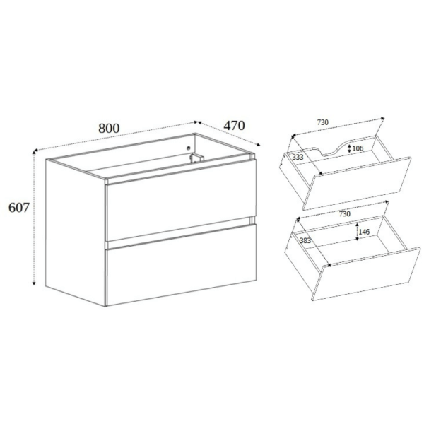 Wisząca Szafka pod Umywalkę 80 cm Łazienkowa Nowoczesna Jasny Dąb SIMPLE Wymiary