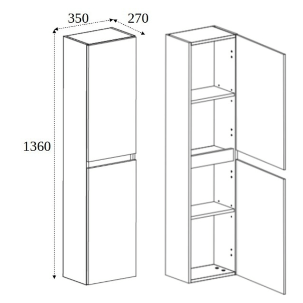 Słupek Łazienkowy 136 cm Nowoczesny Wiszący Dąb Orzech do Łazienki SIMPLE