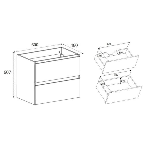 Szafka pod Umywalkę 60 cm Wisząca Łazienkowa Nowoczesna Jasny Dąb SIMPLE Wymiary