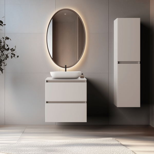Wisząca Szafka Łazienkowa Nowoczesna pod Umywalkę 80 cm Kaszmirowa Beżowa SIMPLE