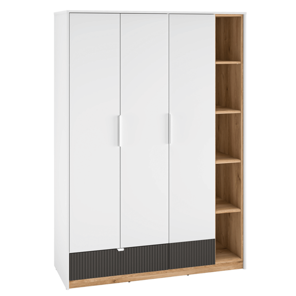 Nowoczesna Duża Szafa Ryflowana do Salonu Sypialni Loft Modern Biały Grafit Szary Dąb Castello TORINO 01