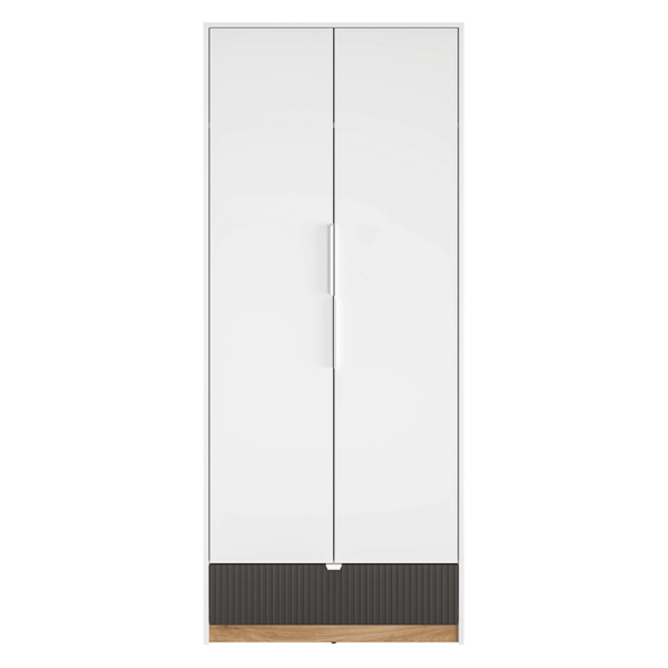 Nowoczesna Dwudrzwiowa Szafa Ryflowana do Salonu Sypialni Loft Modern Biały Grafit Szary Dąb Castello TORINO 02