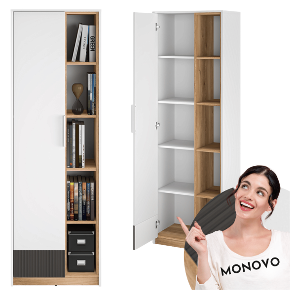 Nowoczesna Szafa Ryflowana do Salonu Sypialni Loft Modern Biały Grafit Szary Dąb Castello TORINO 04