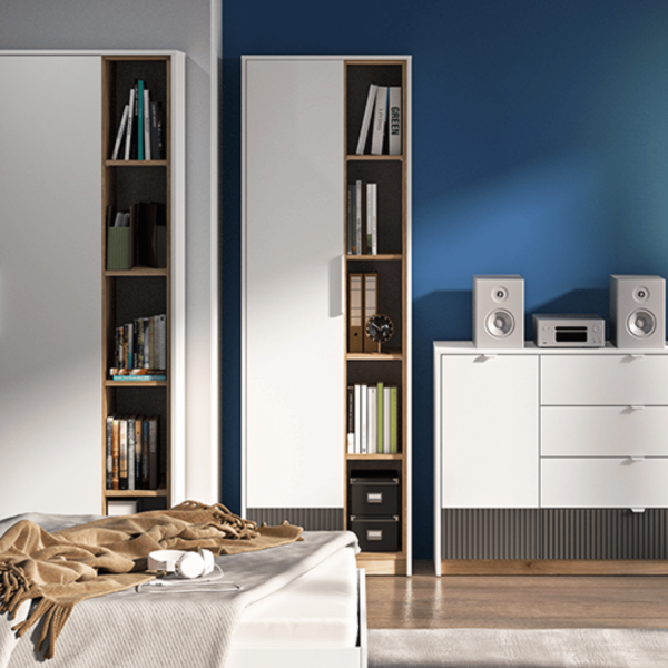 Nowoczesna Szafa Ryflowana do Salonu Sypialni Loft Modern Biały Grafit Szary Dąb Castello TORINO 04