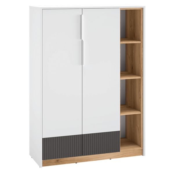 Nowoczesna Duża Komoda Ryflowana do Salonu Sypialni Loft Modern Biały Grafit Szary Dąb Castello TORINO 05