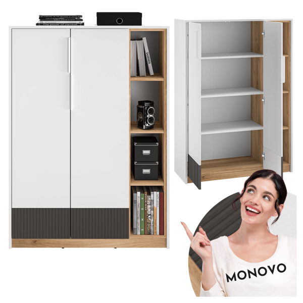 Nowoczesna Duża Komoda Ryflowana do Salonu Sypialni Loft Modern Biały Grafit Szary Dąb Castello TORINO 05