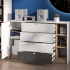 Nowoczesna Duża Komoda Ryflowana do Salonu Sypialni Loft Modern Biały Grafit Szary Dąb Castello TORINO 06
