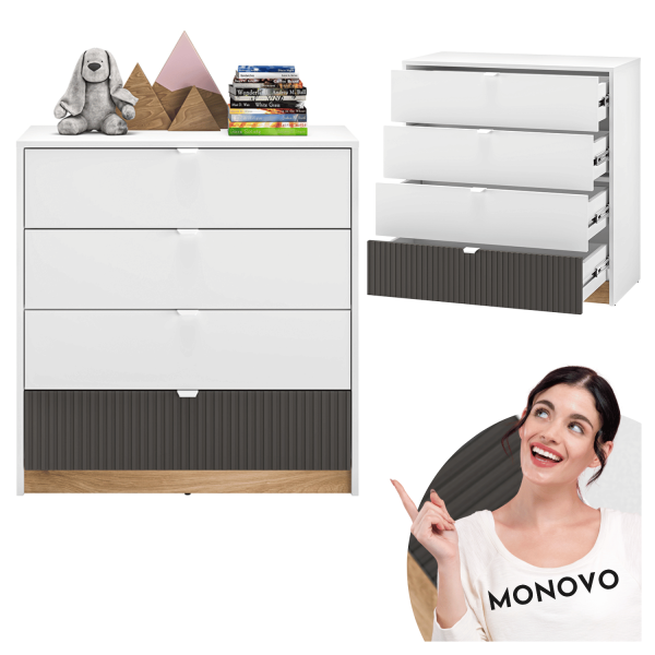 Nowoczesna Komoda Ryflowana z Szufladami do Salonu Sypialni Loft Modern Biały Grafit Szary Dąb Castello TORINO 07