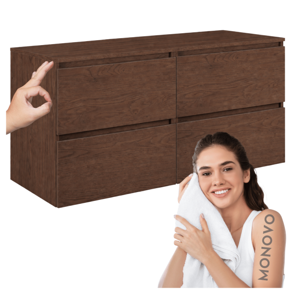 Nowoczesny Zestaw Łazienkowy Szafki pod Umywalkę z Blatem Wiszące 120 cm Dąb Orzech SIMPLE