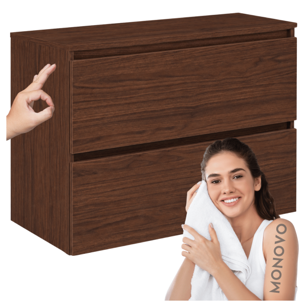 Nowoczesna Wisząca Szafka 80 cm Łazienkowa pod Umywalkę z Blatem Dąb Orzech SIMPLE