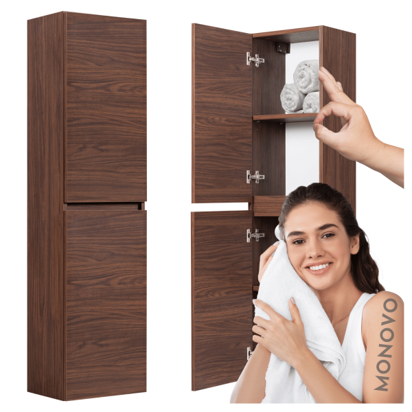 Słupek Łazienkowy 136 cm Nowoczesny Wiszący Dąb Orzech do Łazienki SIMPLE